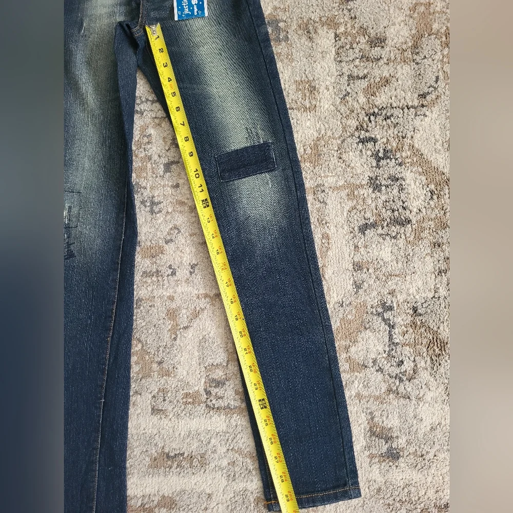 Justice Premier Jeans Girls 14 Slim 14S Dark Wash Super Skinny Denim Jeans Patch
